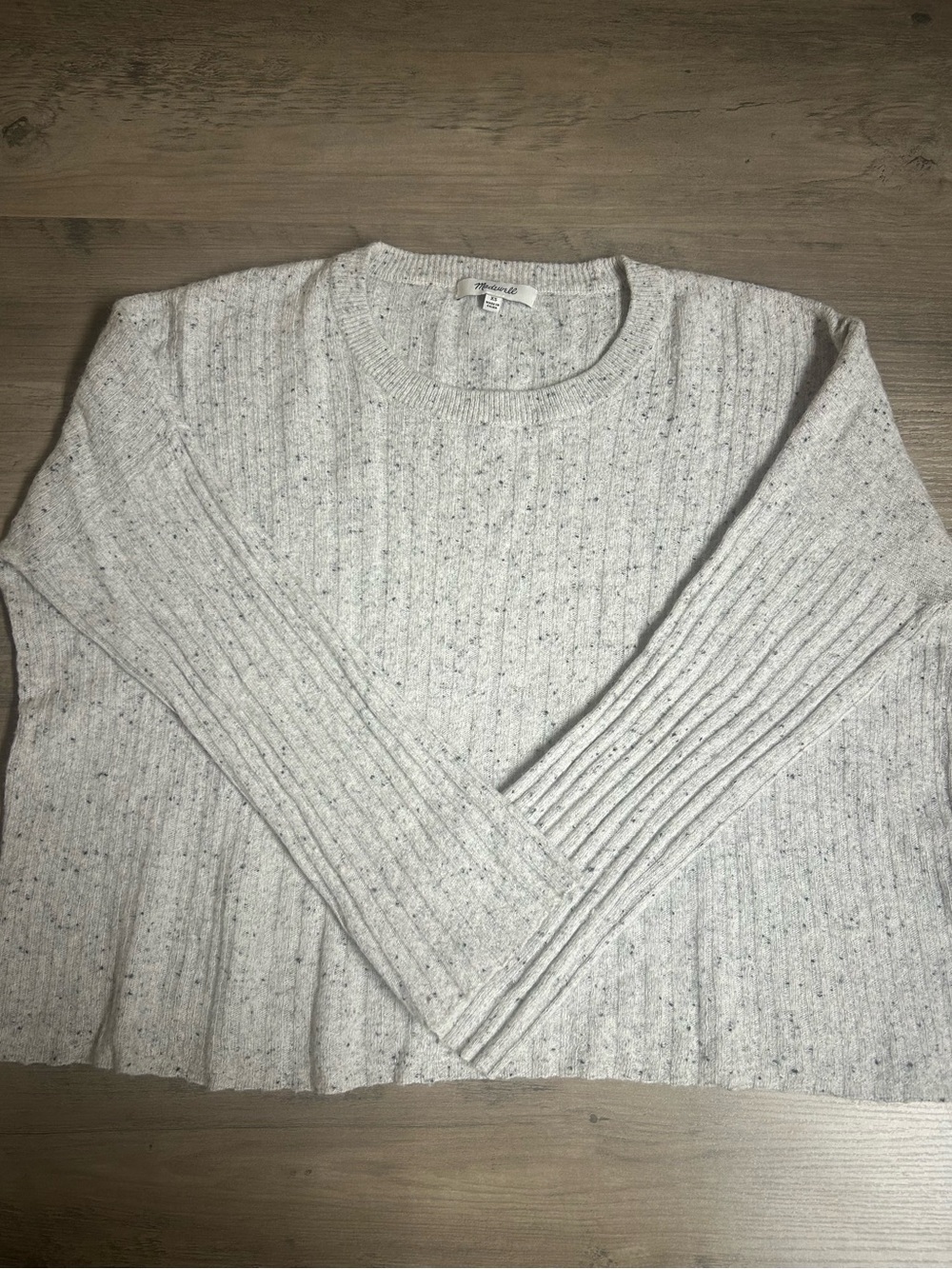 Madewell Light Gray Speckled Ribbed Cropped Crewneck